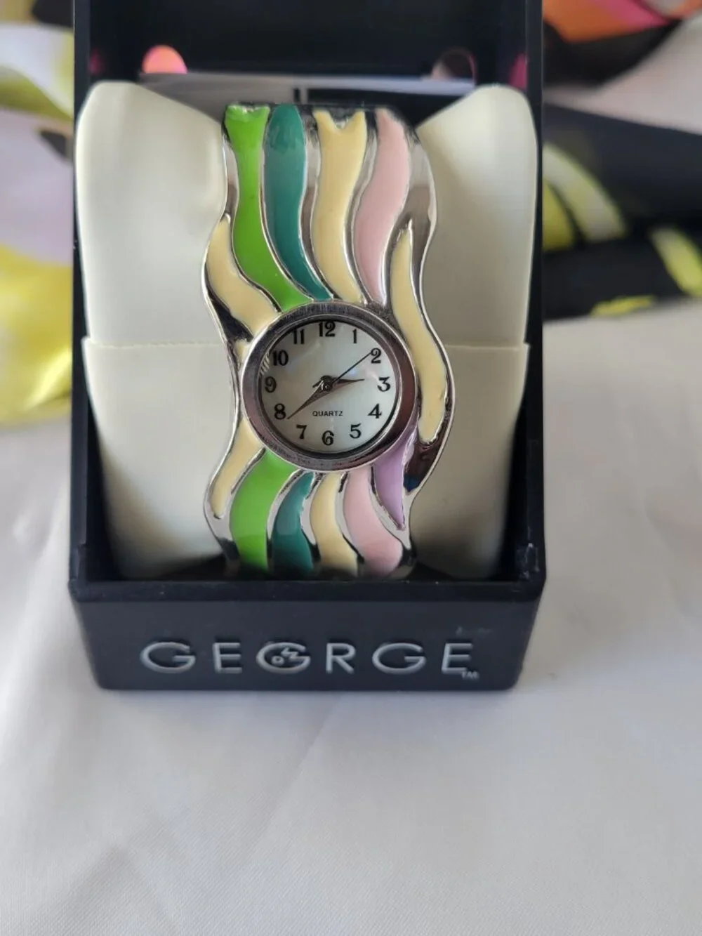 Colorful Wavy Enamel Cuff Watch – Statement Bracelet Style